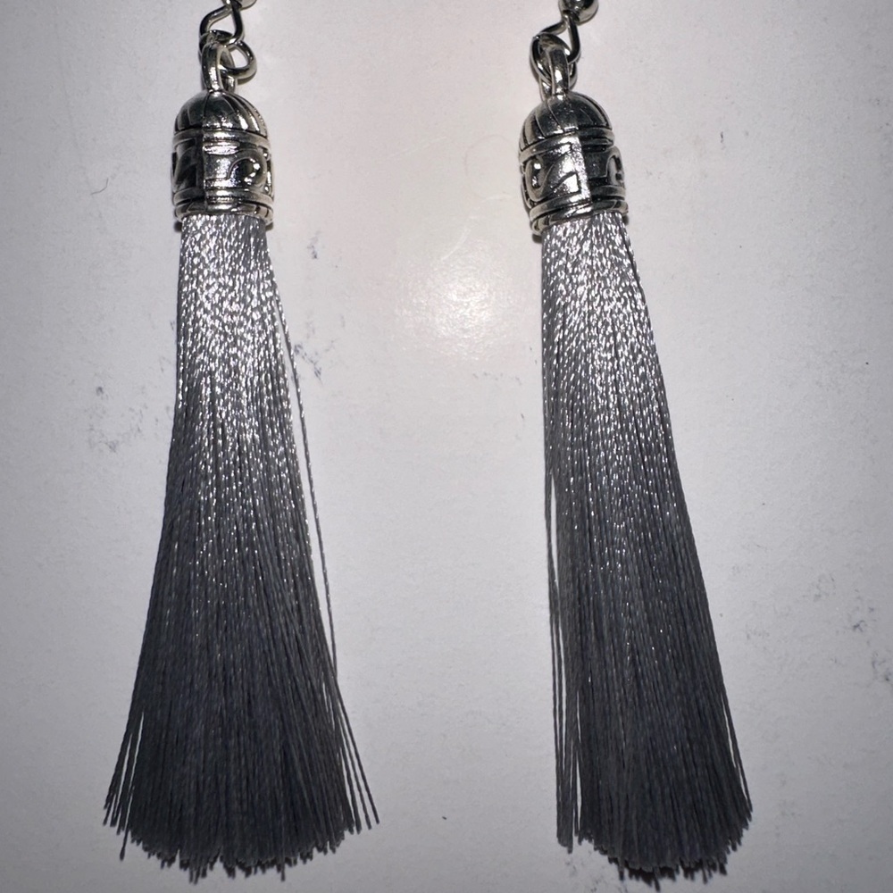 Gray tassel earrings